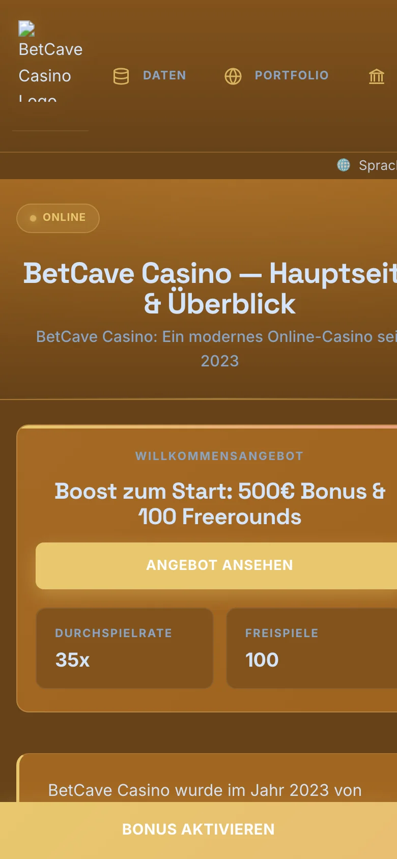 BetCave Casino mobile lobby screenshot