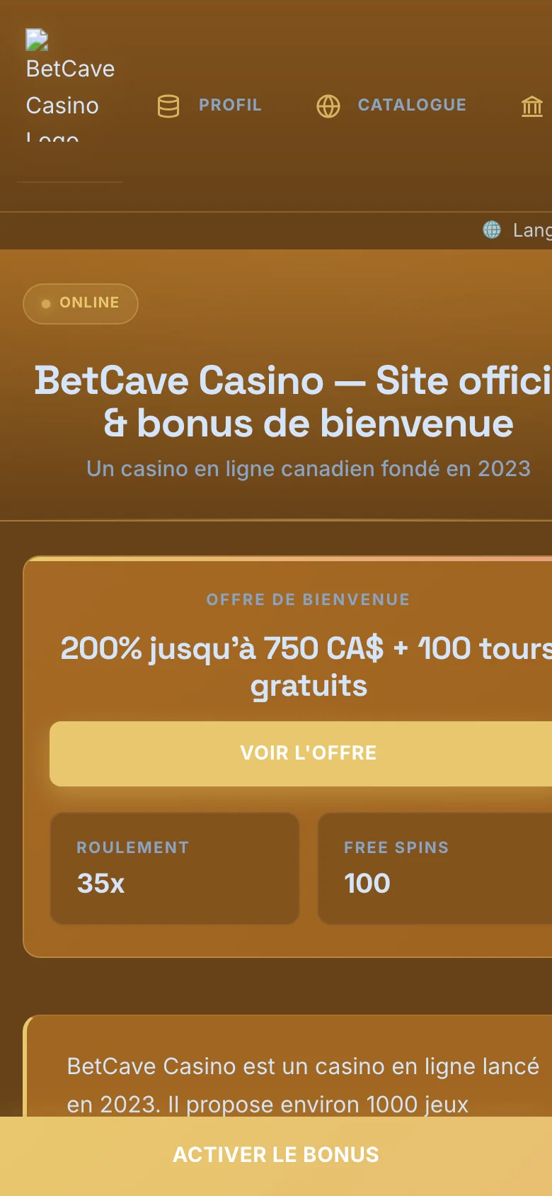 BetCave Casino mobile lobby screenshot